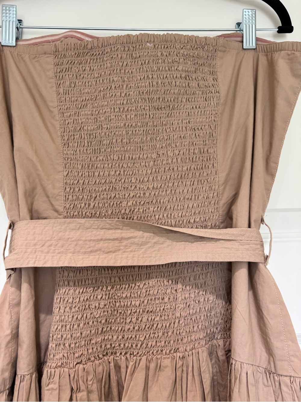 NWT Love The Label L Khaki Tan Strapless Midi Utility Dress Belted 100% Cotton - Picture 6 of 16